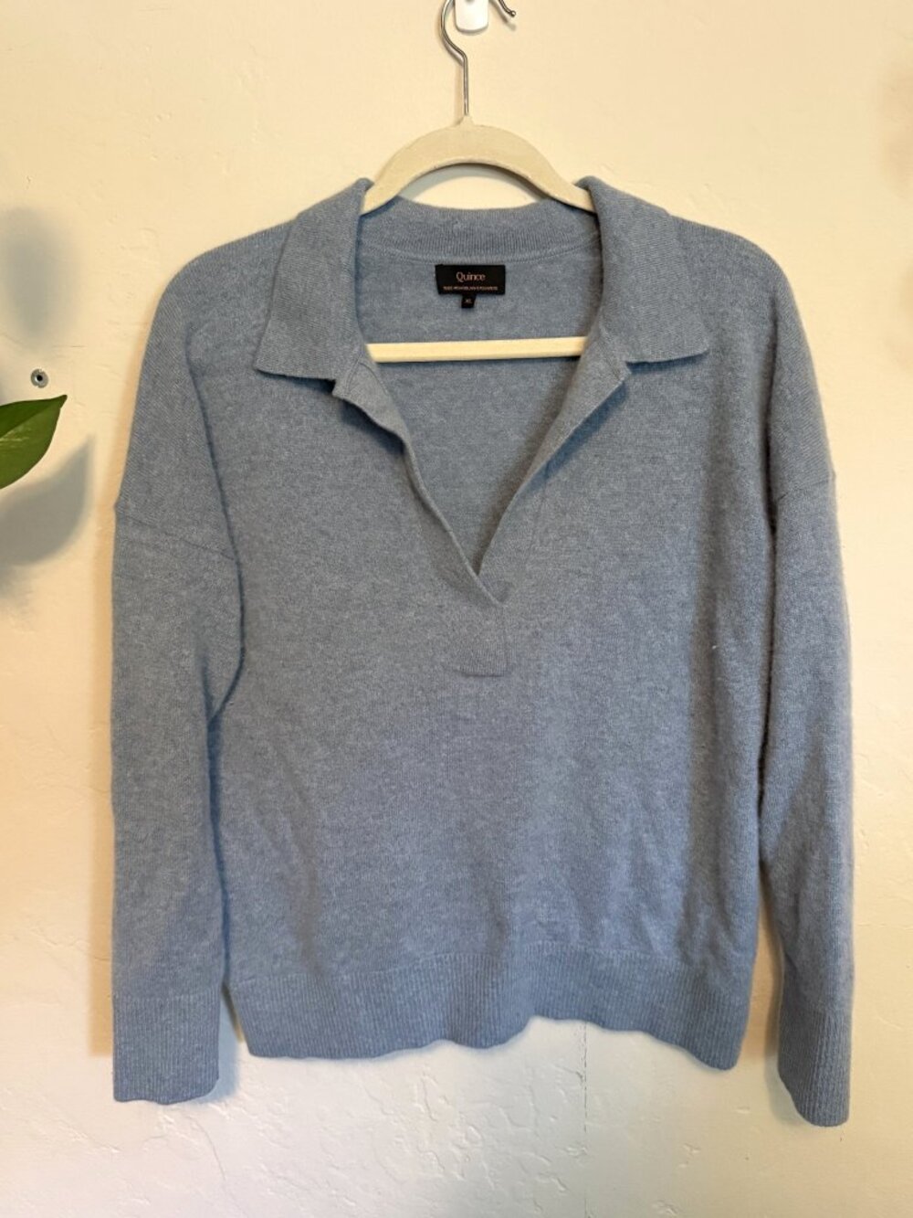 Quince Mongolian Cashmere Polo Sweater Blue XL